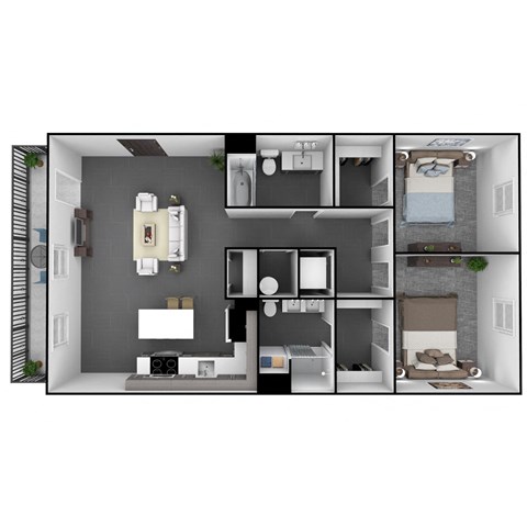 Floor plan for 2 beds, 2 baths, 1189 sqft